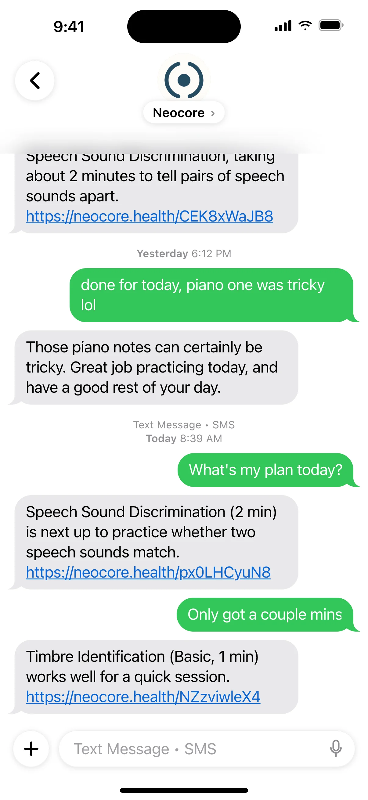 Native Sonara messaging demonstration with a listening plan and a shorter practice option