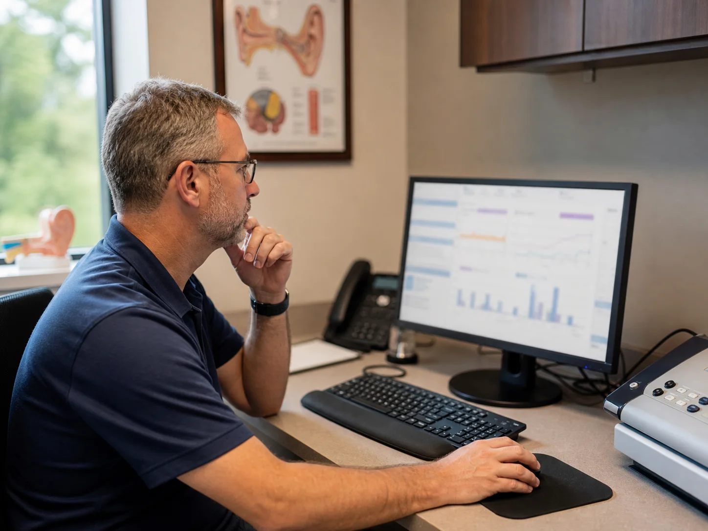 Clinician reviewing a patient's progress charts